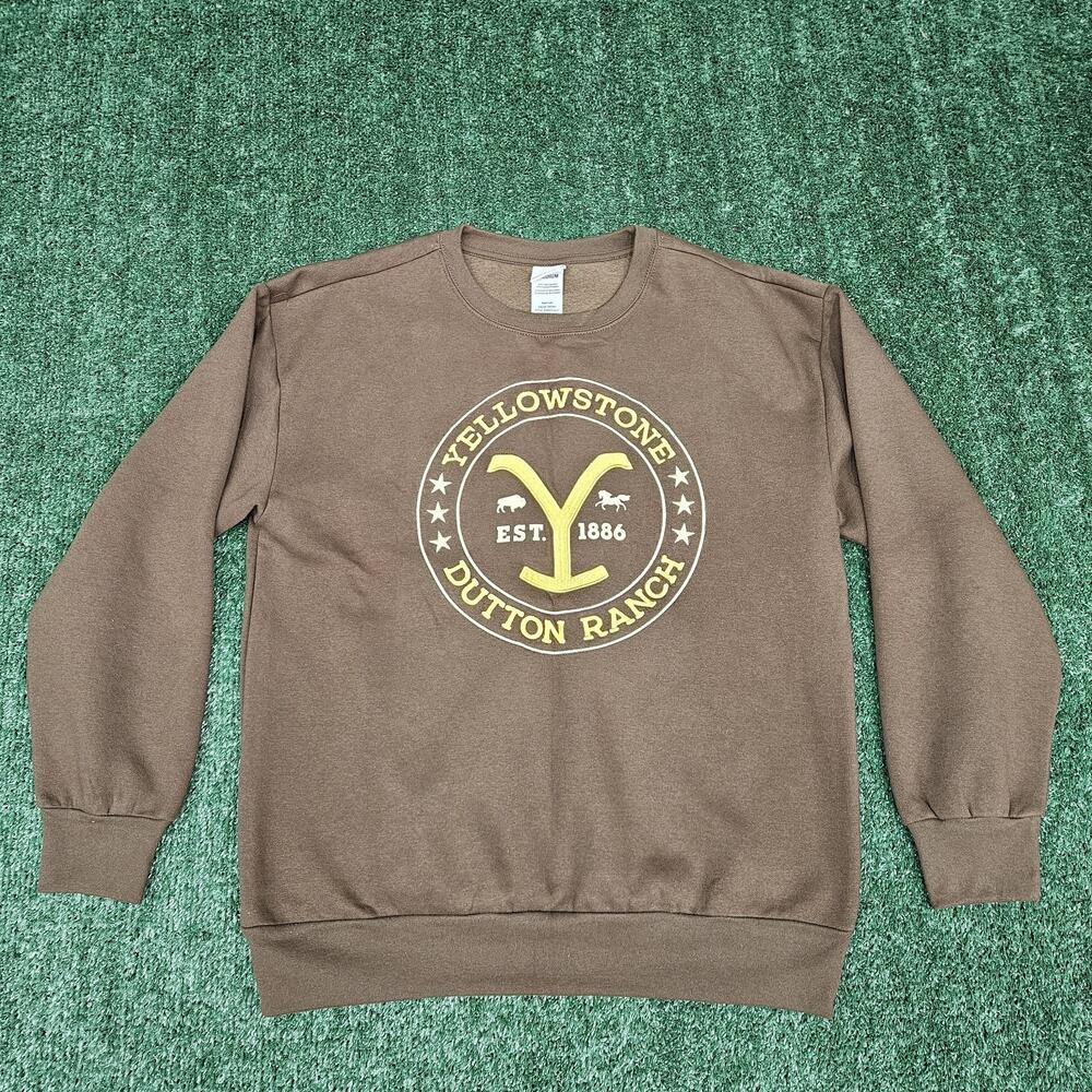Yellowstone Dutton Ranch Sweatshirt Crew Neck Adult Medium Brown Official